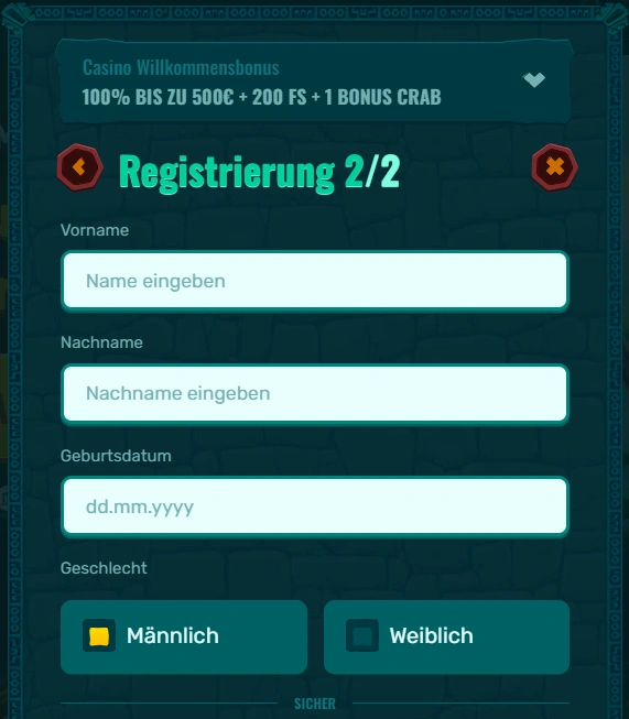 Spinanga Casino Registrierung dritter Schritt