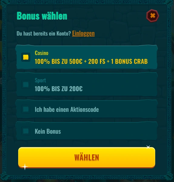 Spinanga Casino Registrierung erster Schritt
